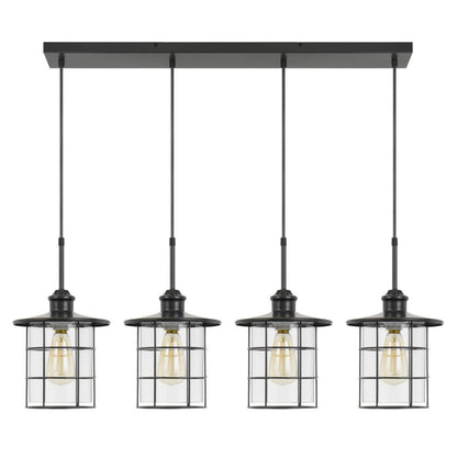 Cal Lighting Silverton 4-Light Metal and Glass Lantern Pendant Light with Edison Bulbs - FX-2668-4P