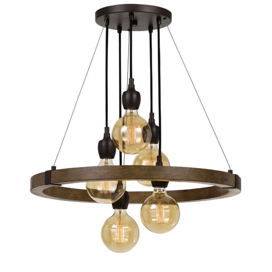 Cal Lighting Martos 5-Light Metal and Wood Chandelier with Edison Bulbs - FX-3687-5