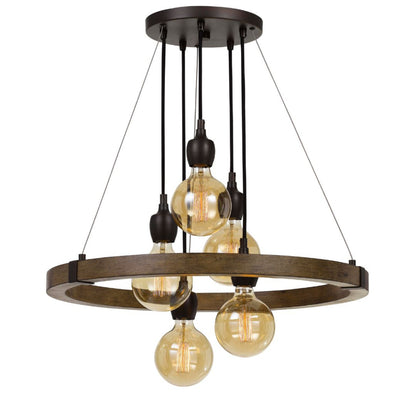 Cal Lighting Martos 5-Light Metal and Wood Chandelier with Edison Bulbs - FX-3687-5