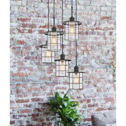Cal Lighting Silverton 5-Light Metal and Glass Lantern Pendant Light Fixture with Edison Bulbs - FX-2668-5P