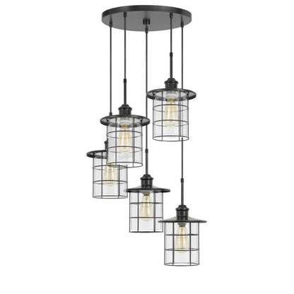 Cal Lighting Silverton 5-Light Metal and Glass Lantern Pendant Light Fixture with Edison Bulbs - FX-2668-5P