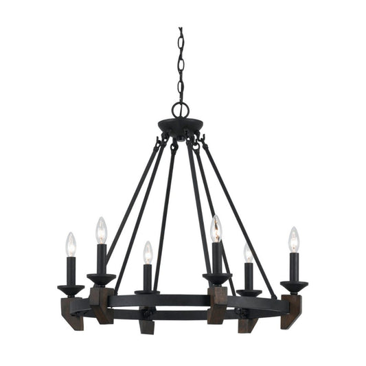 Cal Lighting Cruz 6-Light Metal and Wood Chandelier in Warm Bronze - FX-3517-6