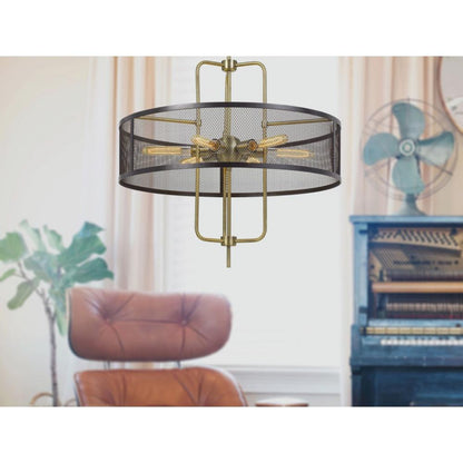 Cal Lighting Leiden 6-Light Metal Chandelier with Mesh Shade in Antique Brass and Black - FX-3727-6