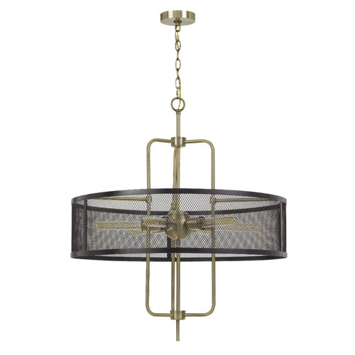 Cal Lighting Leiden 6-Light Metal Chandelier with Mesh Shade in Antique Brass and Black - FX-3727-6