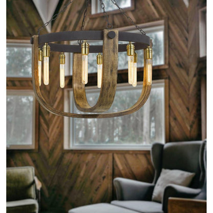 Cal Lighting Apulia 8-Light Metal and Distressed Wood Rustic Chandelier - FX-3730-8