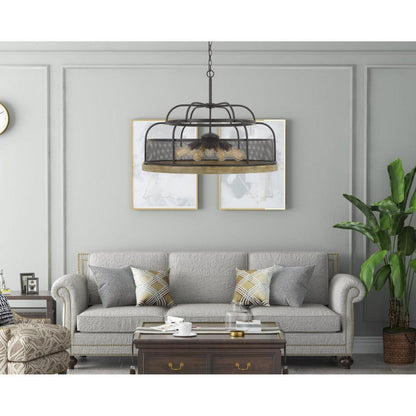 Cal Lighting Akaki 9-Light Metal and Pine Wood Chandelier in Light Oak - FX-3706-9