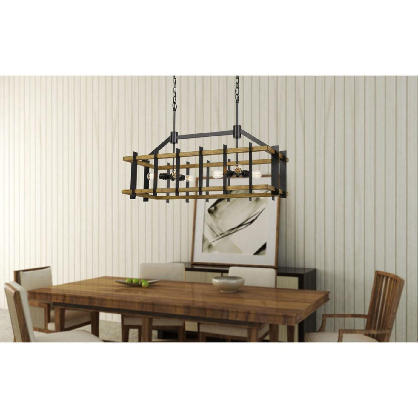 Cal Lighting Bruck 6-Light Metal and Pine Wood Island Chandelier in Iron and Light Oak - FX-3705-6