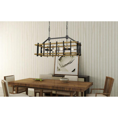 Cal Lighting Bruck 6-Light Metal and Pine Wood Island Chandelier in Iron and Light Oak - FX-3705-6