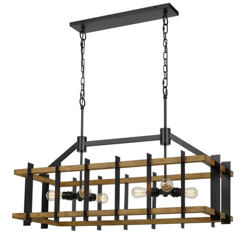 Cal Lighting Bruck 6-Light Metal and Pine Wood Island Chandelier in Iron and Light Oak - FX-3705-6