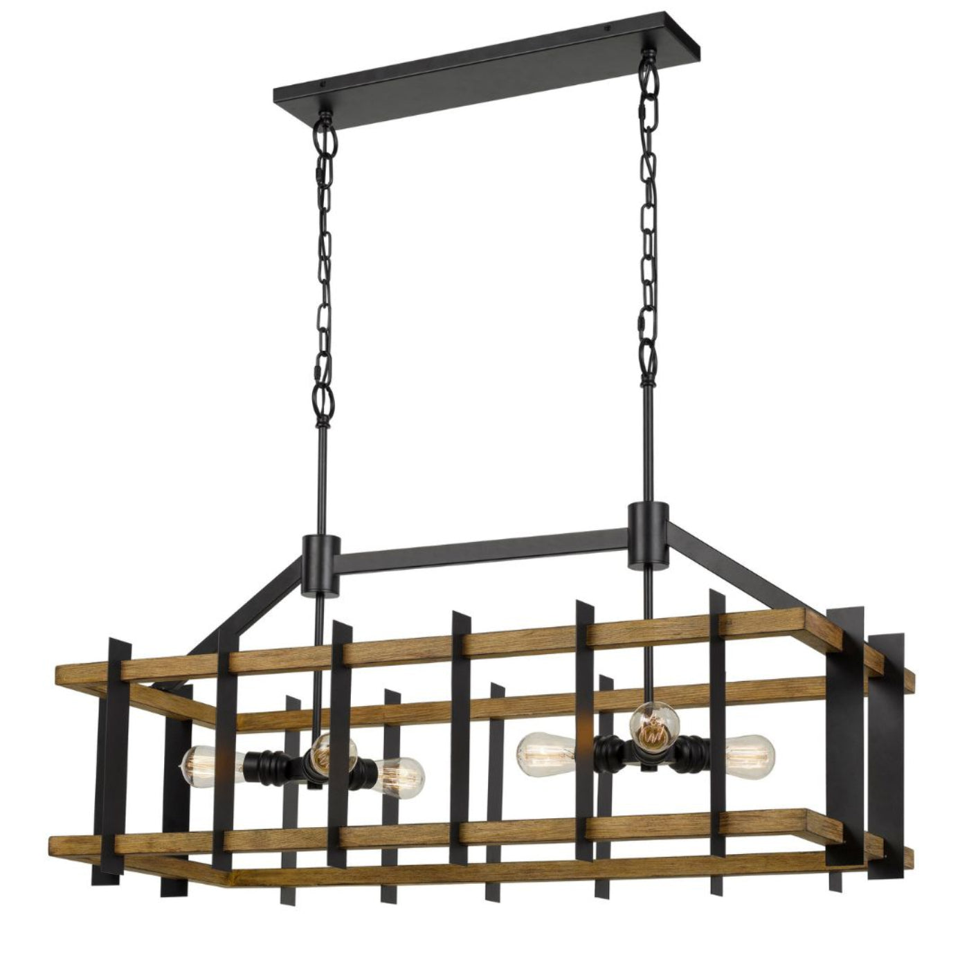 Cal Lighting Bruck 6-Light Metal and Pine Wood Island Chandelier in Iron and Light Oak - FX-3705-6