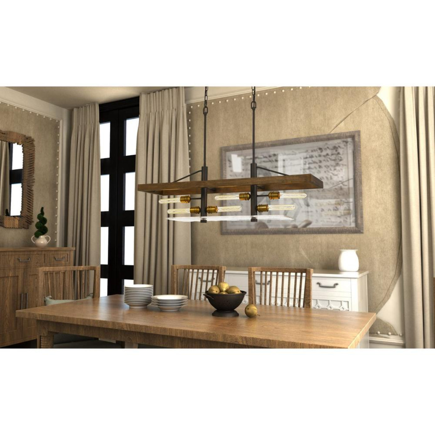 Cal Lighting Craiova 6-Light Pine Wood Island Chandelier with Glass Accent - FX-3701-6