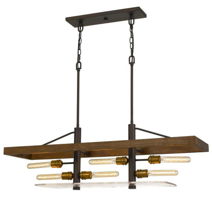 Cal Lighting Craiova 6-Light Pine Wood Island Chandelier with Glass Accent - FX-3701-6