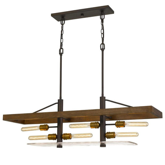 Cal Lighting Craiova 6-Light Pine Wood Island Chandelier with Glass Accent - FX-3701-6