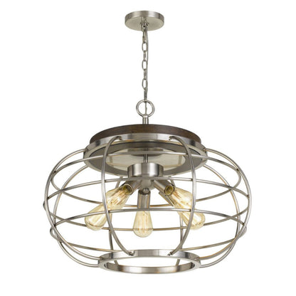 Cal Lighting Liberty 5-Light Metal Chandelier with Grill Shade in Brushed Steel and Wood - FX-3719-5
