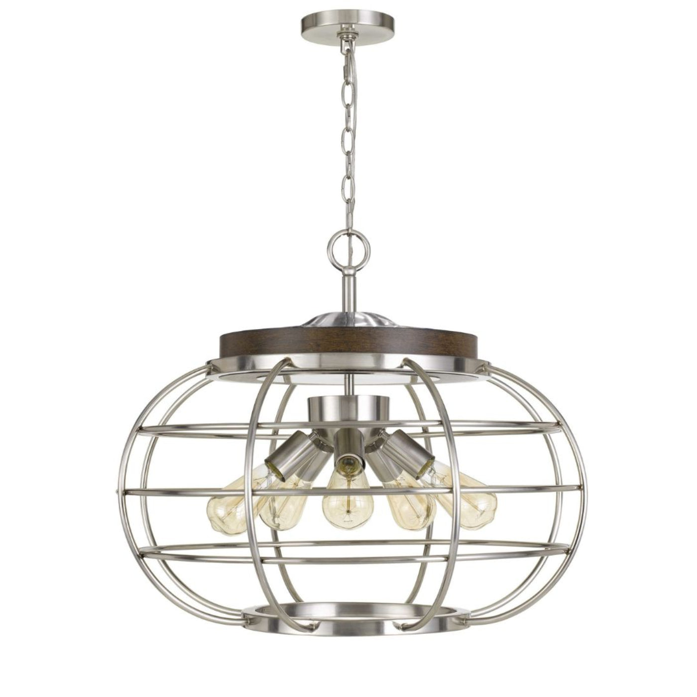Cal Lighting Liberty 5-Light Metal Chandelier with Grill Shade in Brushed Steel and Wood - FX-3719-5