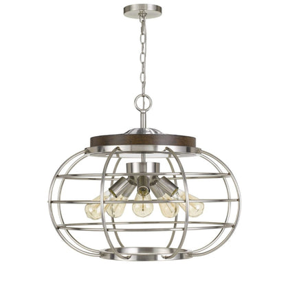 Cal Lighting Liberty 5-Light Metal Chandelier with Grill Shade in Brushed Steel and Wood - FX-3719-5