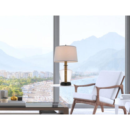 Cal Lighting Salford Glass and Wood Table Lamp with Taper Drum Hardback Shade - BO-3031TB