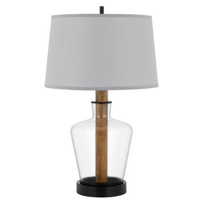 Cal Lighting Salford Glass and Wood Table Lamp with Taper Drum Hardback Shade - BO-3031TB