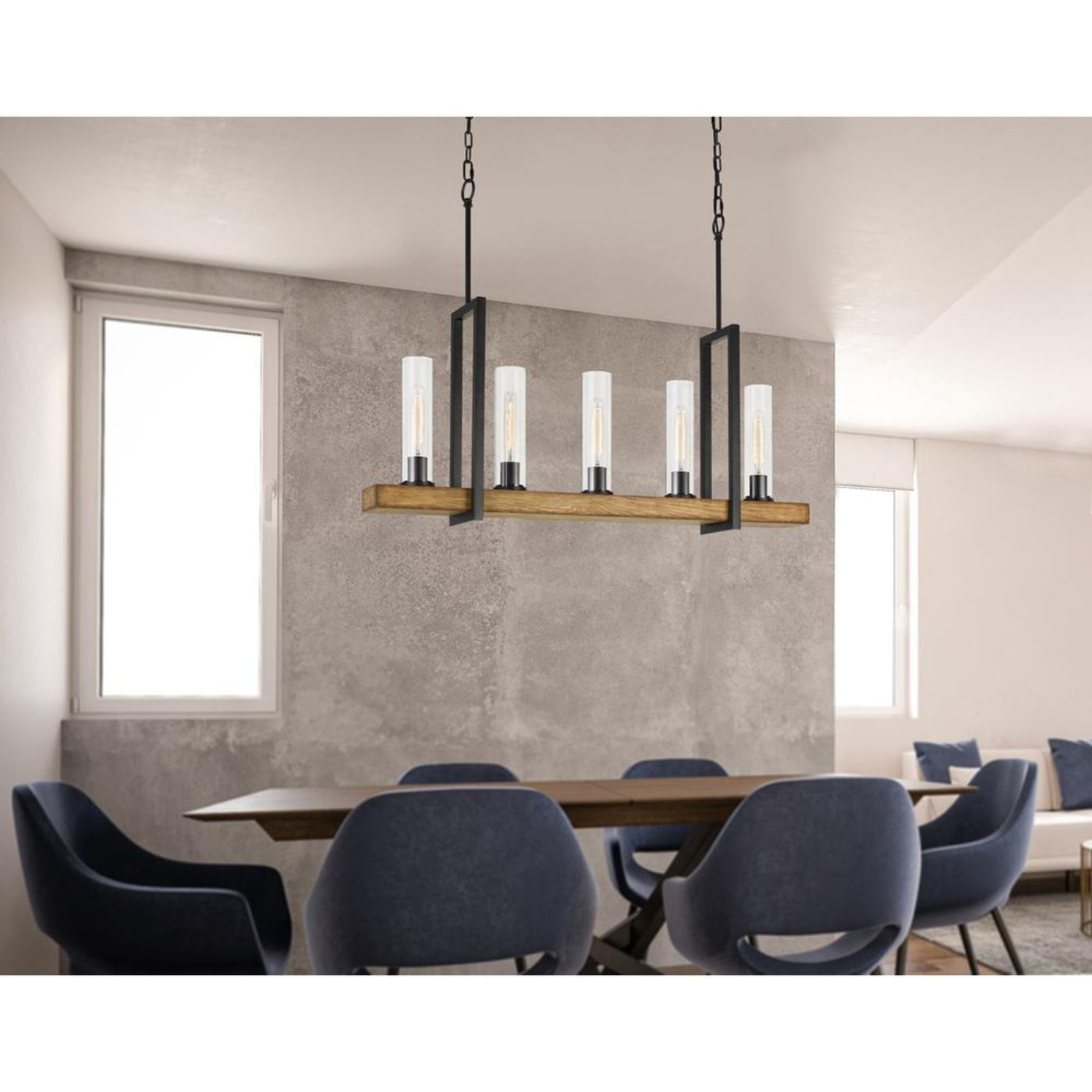 Cal Lighting Vienna 5-Light Pine Wood Island Chandelier in Iron and Light Oak - FX-3704-5
