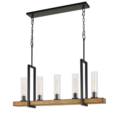 Cal Lighting Vienna 5-Light Pine Wood Island Chandelier in Iron and Light Oak - FX-3704-5