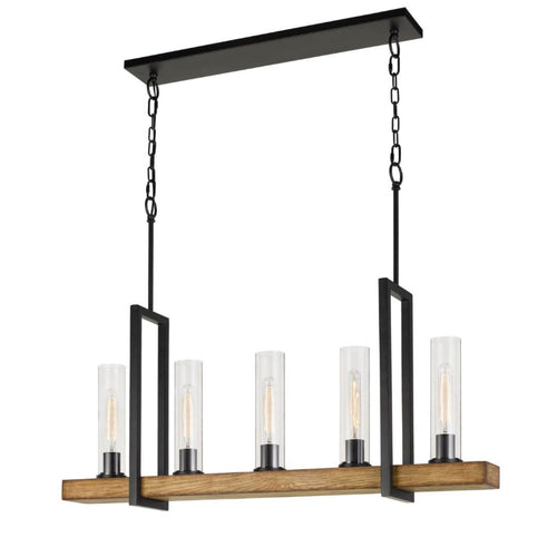 Cal Lighting Vienna 5-Light Pine Wood Island Chandelier in Iron and Light Oak - FX-3704-5