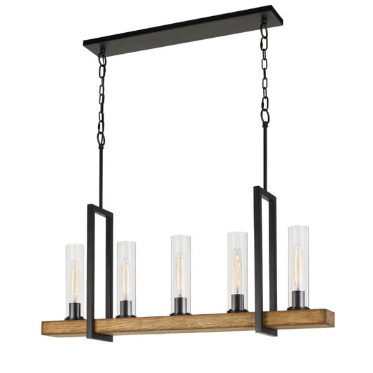 Cal Lighting Vienna 5-Light Pine Wood Island Chandelier in Iron and Light Oak - FX-3704-5