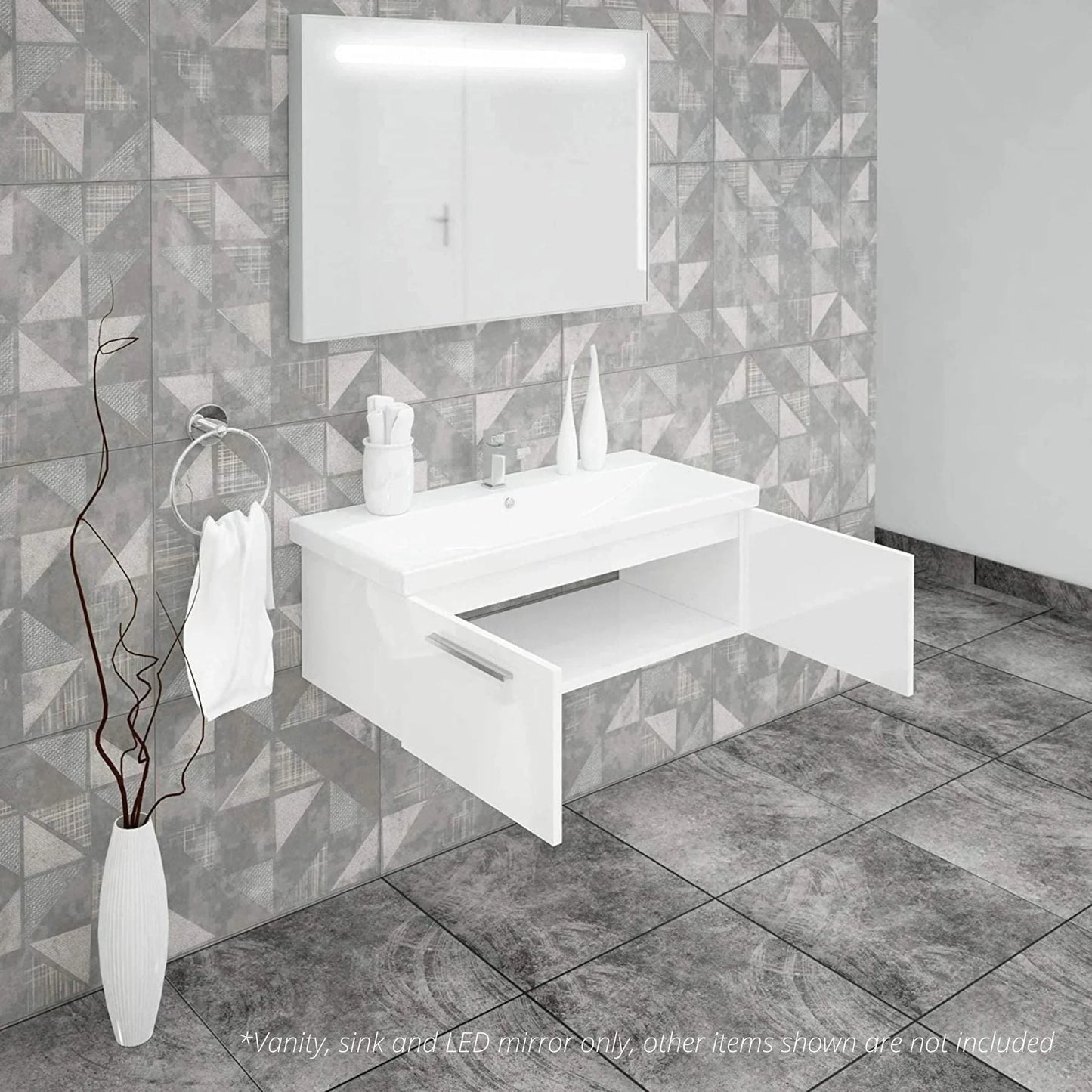 Casa Mare Aspe 40" Glossy White Bathroom Vanity and Ceramic Sink Combo with LED Mirror - Aspe100GW-40