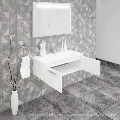Casa Mare Aspe 40" Glossy White Bathroom Vanity and Ceramic Sink Combo with LED Mirror - Aspe100GW-40