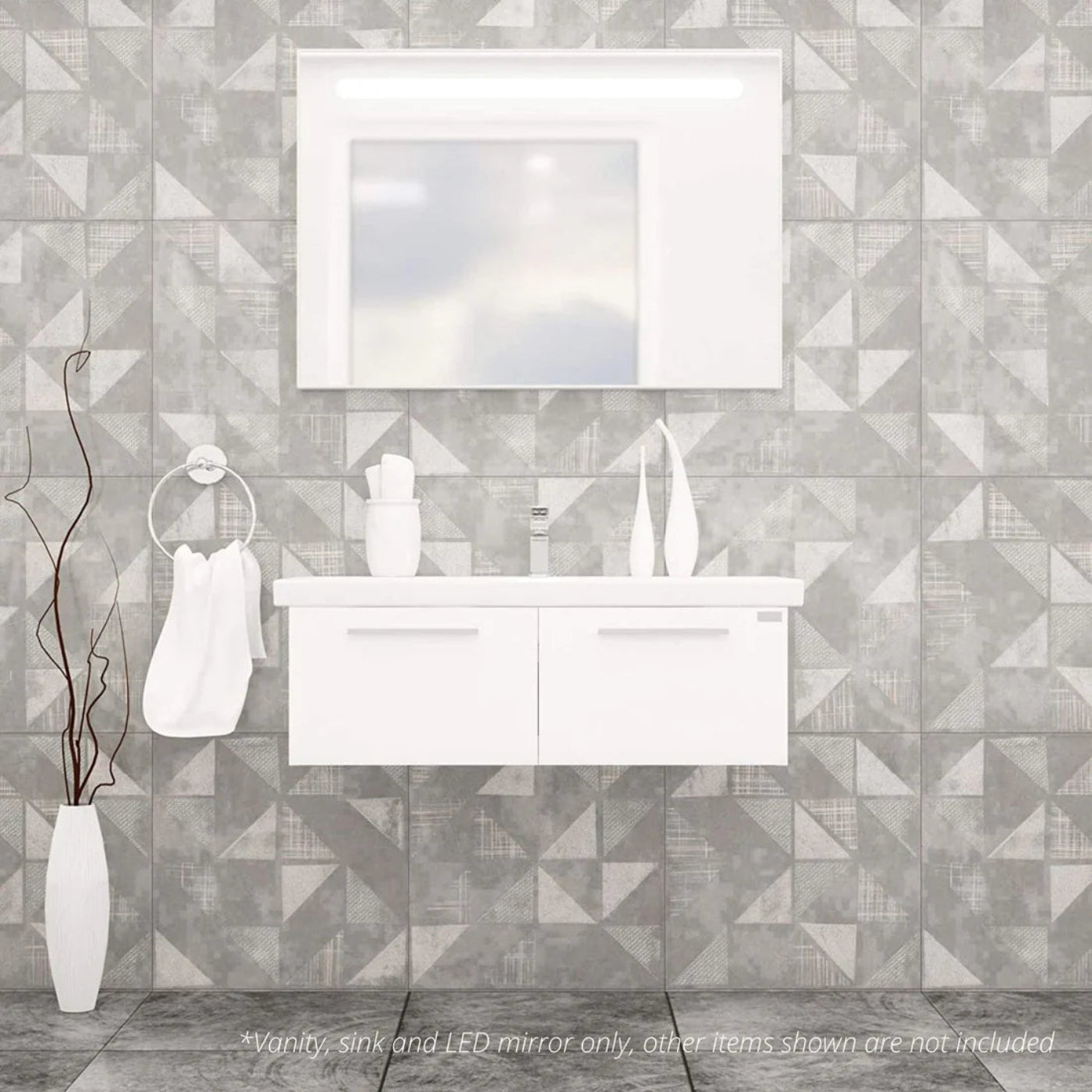 Casa Mare Aspe 40" Glossy White Bathroom Vanity and Ceramic Sink Combo with LED Mirror - Aspe100GW-40
