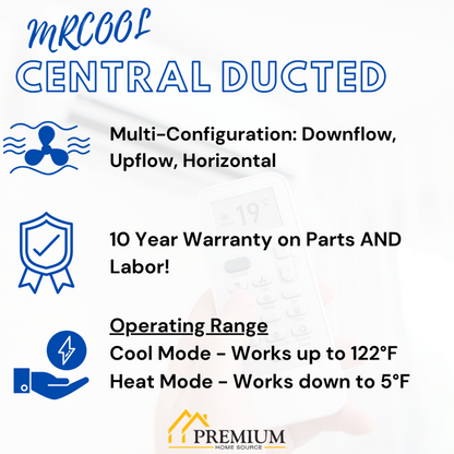 MRCOOL 60K BTU 18 SEER Ducted Air Handler and Condenser, -  CENTRAL-60-HP-230-00