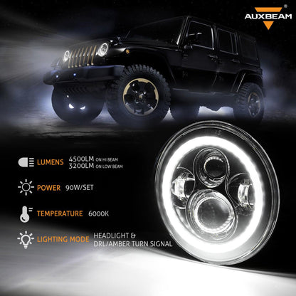 Auxbeam 7" LED Halo Headlights+5D-PRO 52" Straight LED Light Bar+Windshield Mounting Brackets 18W Pod Lights Set for Jeep Wrangler TJ - GP00007757