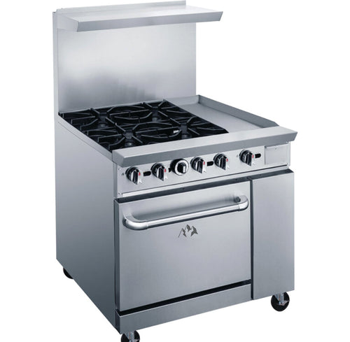 Chef AAA  Commercial 36" Oven Range Four Open Burners with 12" Griddle Natural Gas - TCR36-4B12GM