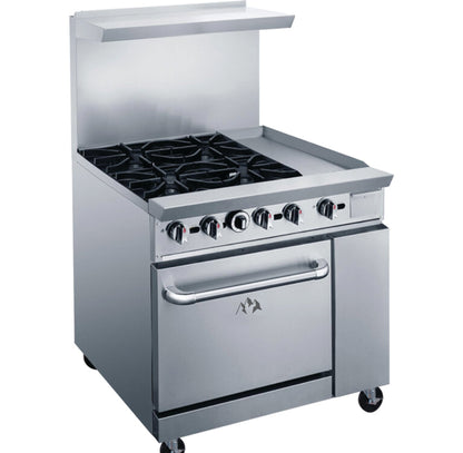Chef AAA  Commercial 36" Oven Range Four Open Burners with 12" Griddle Natural Gas - TCR36-4B12GM