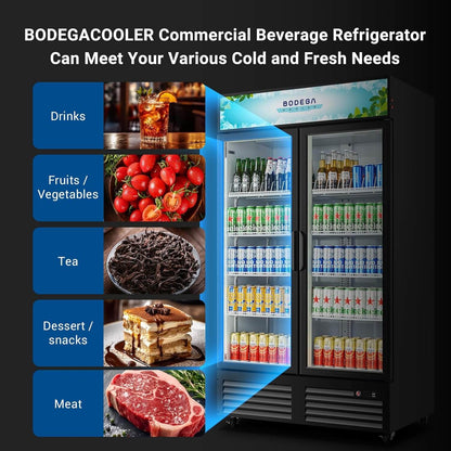 BODEGAcooler Commercial Refrigerator 2 Glass Doors Display Refrigerator Merchandiser 35.4 Cu. Ft
