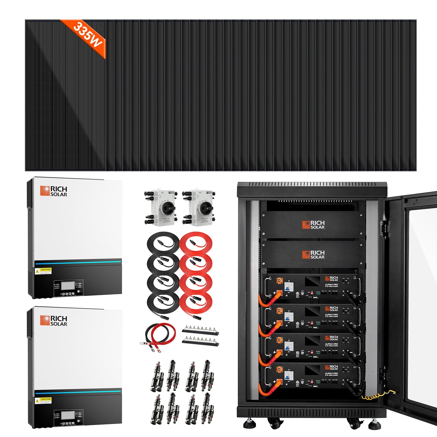 Rich Solar Complete Off-Grid Solar Kit | 38 x MEGA 335 Solar Panels | 13,000W 120/240V Output | 48VDC - RS-CBK1301C