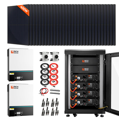 Rich Solar Complete Off-Grid Solar Kit | 32 x MEGA 400 Solar Panels | 13,000W 120/240V Output | 48VDC - RS-CBK1301B