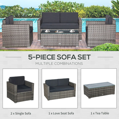 Outsunny 4-Piece Outdoor Wicker Sectional Set with Cushions & Glass Coffee Table, Black - 841-086V01MX