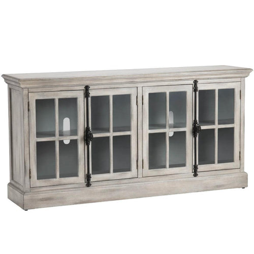 Crestview Collection Harrison 72" x 17" x 36" 4-Door Traditional Glass And Wood Media Console In Light Gray Wash Finish