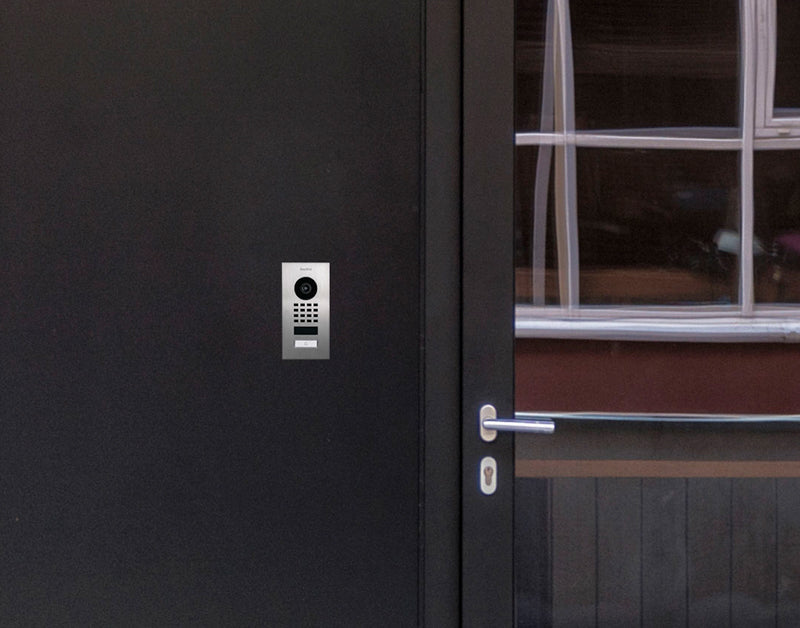 DoorBird D1101V Flush-Mount IP Video Intercom, 1 Call Button in Flame Red, RAL 3000