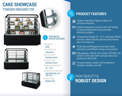Chef AAA - , 60" Straight Glass Bakery Case - TDM60R