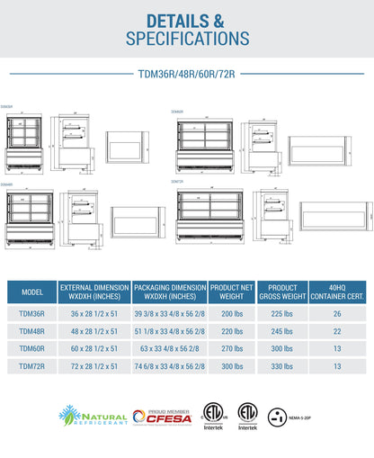 Chef AAA - , 60" Straight Glass Bakery Case - TDM60R