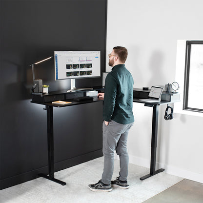 VIVO E3CV Series - Two Tier Corner Electric with Storage - DESK-E3CVB