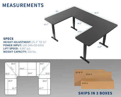 VIVO U-Shaped 83" x 60" Dual Motor Electric  -  DESK-E4UBB