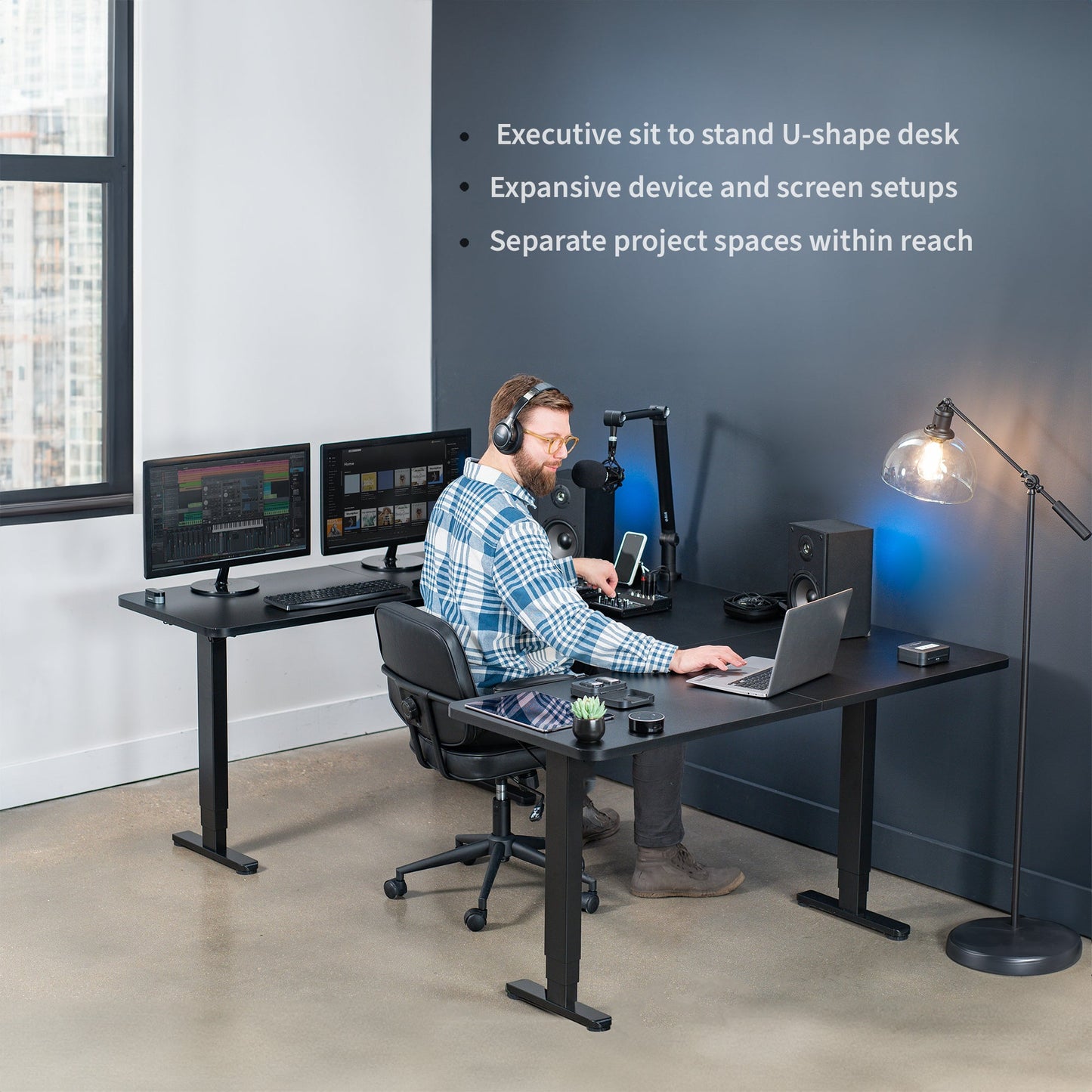 VIVO U-Shaped 83" x 60" Dual Motor Electric  -  DESK-E4UBB