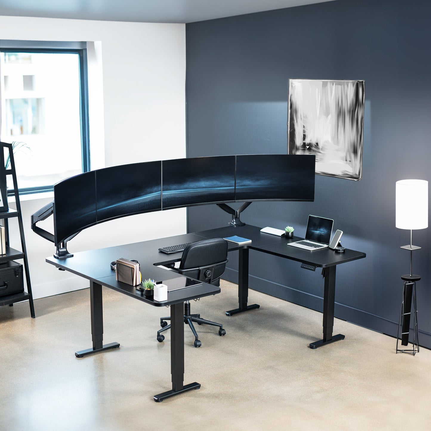 VIVO U-Shaped 83" x 60" Dual Motor Electric  -  DESK-E4UBB
