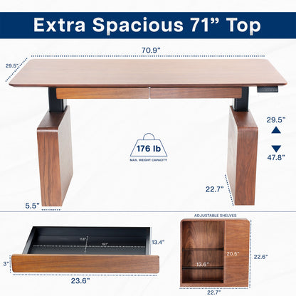 VIVO Walnut 72" x 30" Electric Executive Desk with Storage - DESK-EX7230D