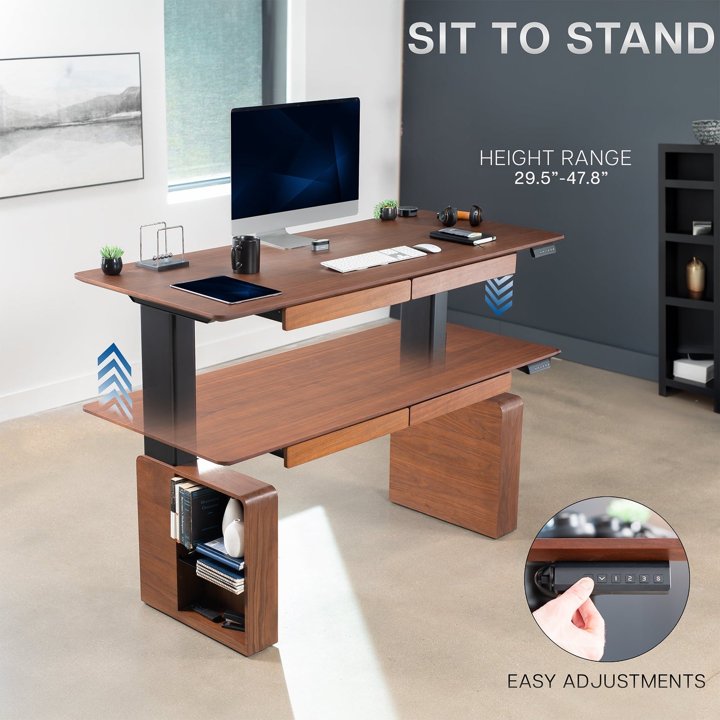 VIVO Walnut 72" x 30" Electric Executive Desk with Storage - DESK-EX7230D