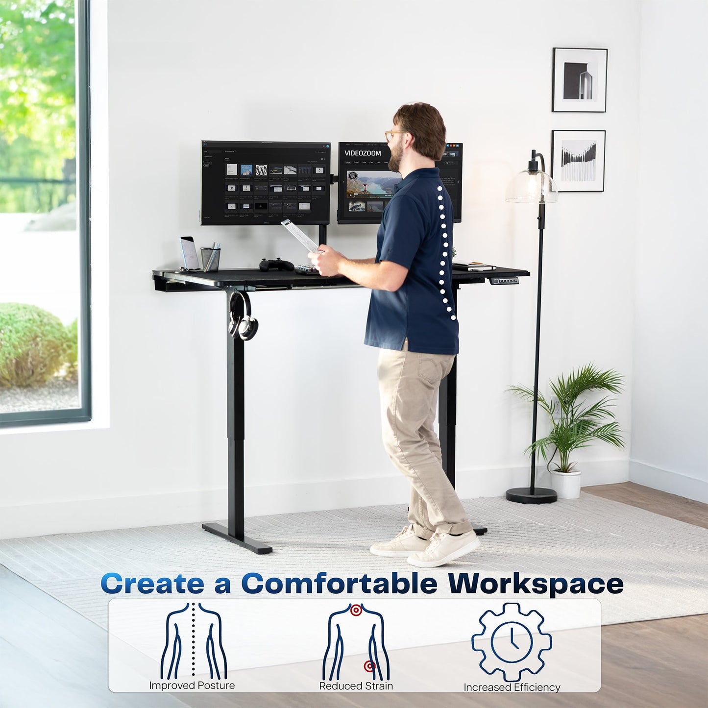 VIVO 1B6-P3B Series - Electric Desk with Concealed Cable Table Top and Full-Size Pad - DESK-KIT-1B6-P3B