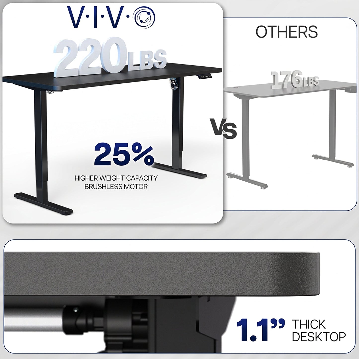 VIVO 1B6-P3B Series - Electric Desk with Concealed Cable Table Top and Full-Size Pad - DESK-KIT-1B6-P3B