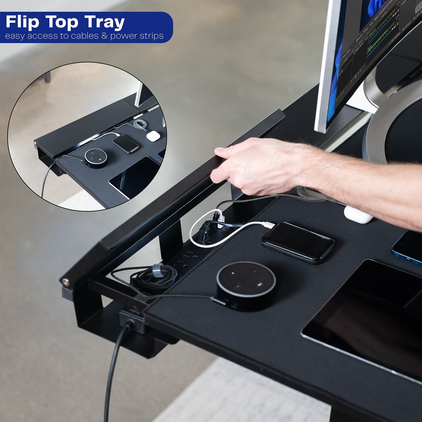 VIVO 1B6-P3B Series - Electric Desk with Concealed Cable Table Top and Full-Size Pad - DESK-KIT-1B6-P3B